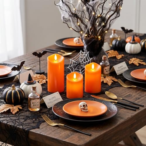 3 Pack Orange Flameless Battery Operated Pillar Candles with Remote Timer