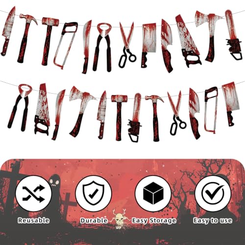 Halloween Bloody Banner Decorations - Knives, Scissors, Hammer, Garland