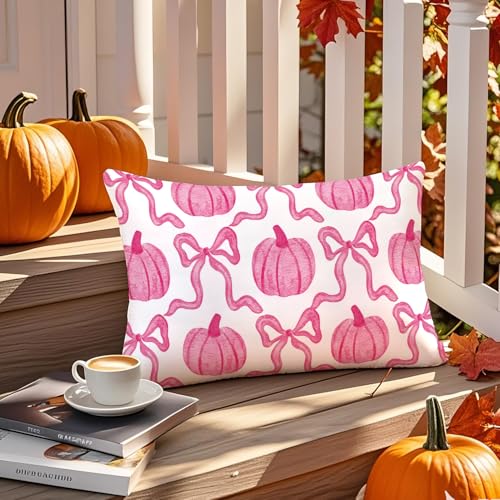 Pink Pumpkin Fall Throw Pillow Cover 12x20 Inch for Home Decor