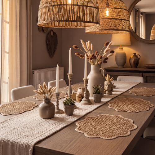 Gandeer 24 Pcs 13-Inch Brown Scalloped Woven Paper Placemat - Wavy Border