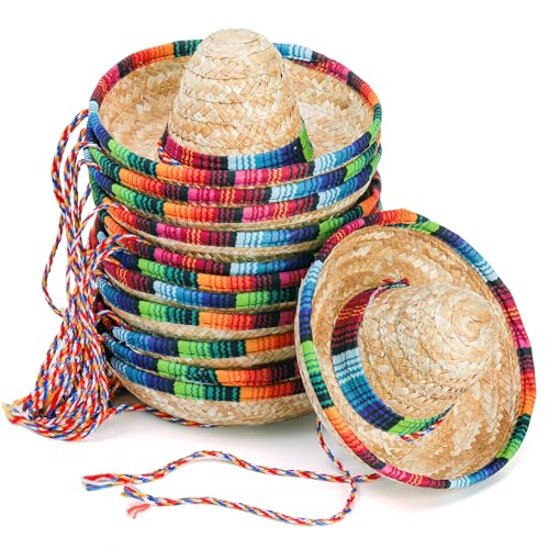 Small Mexican Straw Sombrero Hats 12 Pack - Party & Celebration Accessories