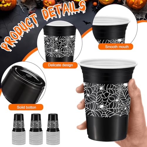 Black Disposable Plastic Cups 16 oz Halloween Party Favors - 50 Pcs