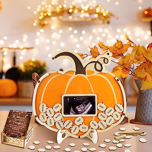 Pumpkin Baby Shower Guest Book Set with Photo Frame and Wooden Slices