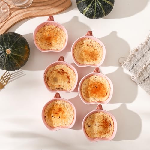 Pink Pumpkin Ceramic Ramekins Set of 6 - 4.5 Inch, 6 Oz Mini Bowls for Baking & Serving