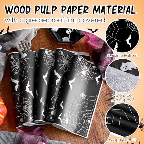 Halloween Wax Paper Spider Web Wraps - Black & White, 100 Sheets