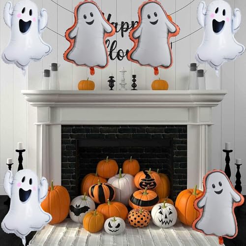 Halloween Ghost Balloons Kit - White Ghost Shape Foil Balloons for Party Decor - 6PCS