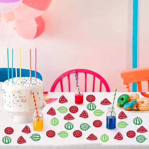 Watermelon Confetti - 200Pcs Double-Sided Green and Red Paper Table Decor for Summer Parties - Watermelon Variation