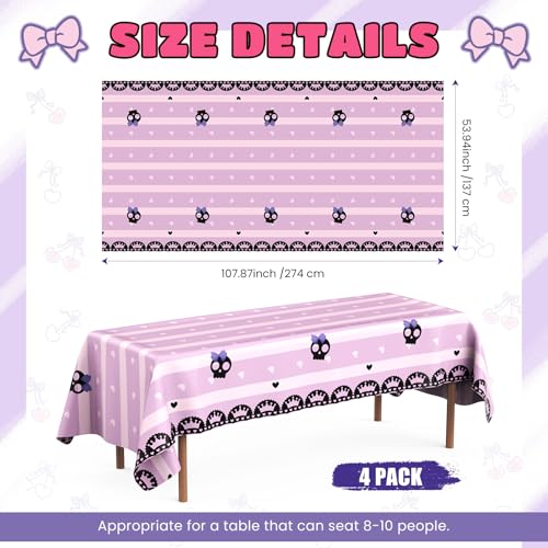 Kawaii Plastic Tablecloths for Birthday Party Decorations - Black & Purple, 54x108 Inches