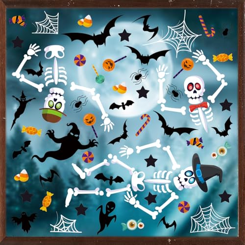 Halloween Skeleton Window Clings - White Skull Wall Decals for Haunted House Party