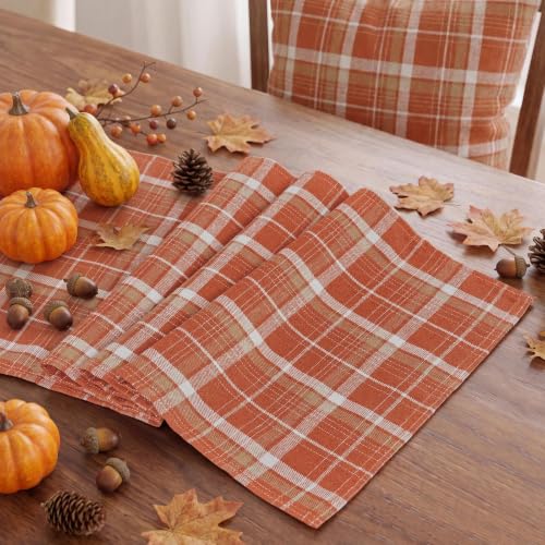 Softalker Fall Checkered Tartan Table Runner - Orange, 13x70 Inches (Variation: Orange Plaid / 13x70")