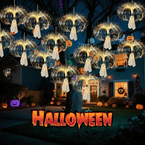 2FT Solar Ghost Garden Lights - Outdoor Halloween Decorations, Warm White 2-Pack