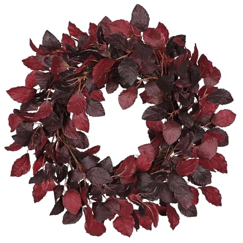 Artificial Fall Leaf Wreath for Front Door – Burgundy Red, 20-Inch Autumn Decor