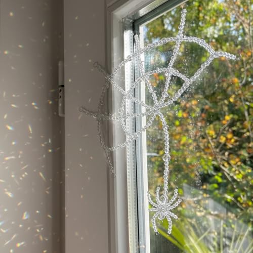 Large Halloween Crystal Spider Web Door Decoration with Spider Accent