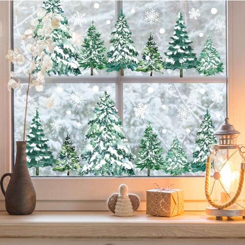 KALEFO Snowy Winter Tree Window Clings - Christmas Decor, 60 Pieces, Variation: Winter