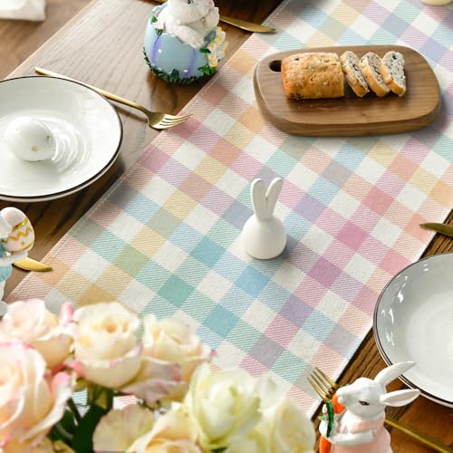 Colorful Buffalo Plaid Table Runner 13x48 Inch - Blue Pink Yellow Variation