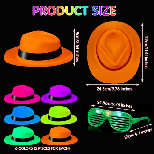 Neon Party Supplies Glow in the Dark Party Favors for Hora Loca Carnival - Neon Hats & Glasses 60 PCS