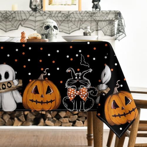 Halloween Tablecloth 60 x 120 Inch Rectangular Jack-O-Lantern Black & Orange
