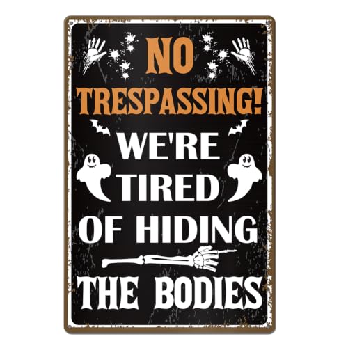 Funny Halloween No Trespassing Metal Sign W12 Spooky Ghost Wall Decor