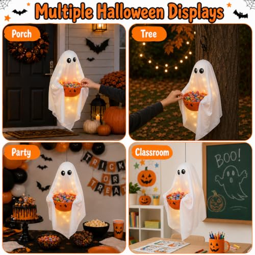 Cute Ghost Lighted Halloween Candy Bowl Hanging Decor - Trick-or-Treat