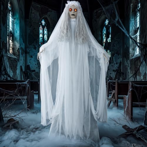 Halloween Outdoor Bride Ghost Prop - White Life-Size Haunted House Decor with Creepy Sound