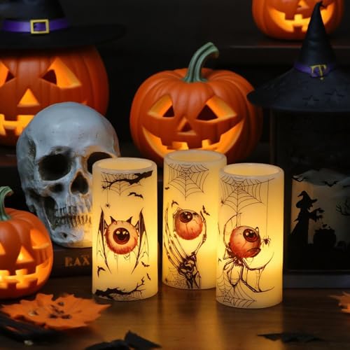 Eldnacele Cobweb Halloween Flameless Candles with 6H Timer - Spooky Decal Edition