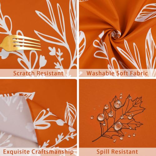 Fall Leaf Round Tablecloth 90 Inch - Autumn Leaves and Wild Flowers, Stain Resistant Washable Fabric, Fall Decor