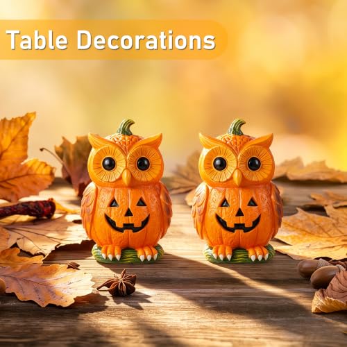 Halloween Pumpkin Owl Resin Decorations Set of 2 - Jack-O'-Lantern Variations
