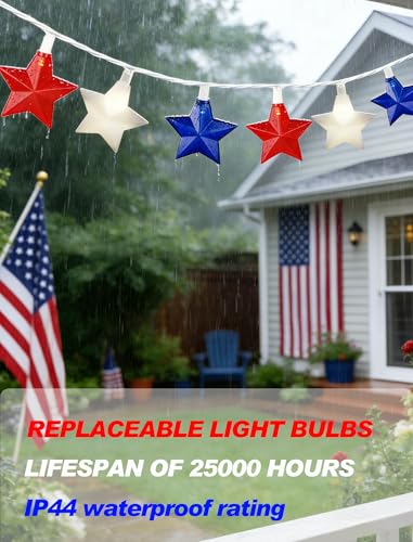Patriotic Star String Lights - 20 LED Red White Blue Holiday Decor - Variation of Star Lights