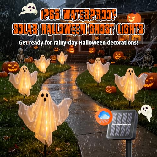 Halloween Ghost Solar String Lights - Warm White Outdoor Decoration - 6 Pack