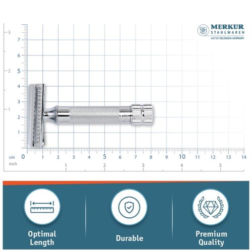 MERKUR 37C Double Edge Safety Razor | Slant Bar Design - Standard Handle | Made in Germany | Plastic-Free | Two Piece Design