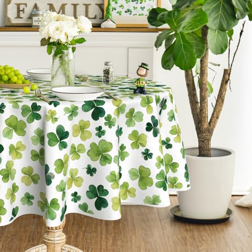 Horaldaily St. Patrick's Day Round Watercolor Tablecloth 90x90 Inch White