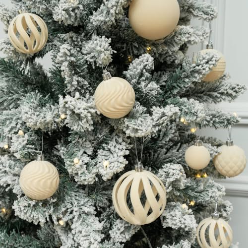 Beige Velvet Christmas Ornaments Set - 36 Pcs Flocked Holiday Tree Decor