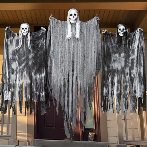 Halloween Hanging Grim Reaper Decorations - 3 Pack, 31.5 & 53 Inches, Outdoor Spooky Props