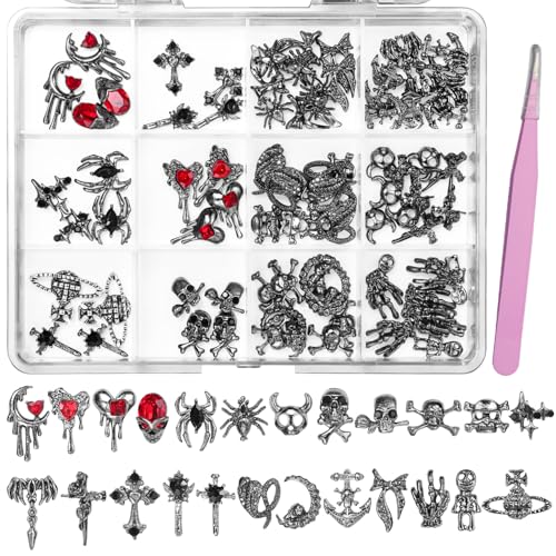 84 Pcs Gothic Halloween Nail Charms and Gems Set for Nail Art