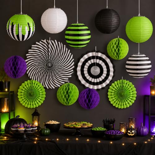Halloween Paper Lanterns Hanging Decorations Set - Indoor & Outdoor Party Decor