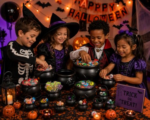 Halloween Cauldron Set - Black Plastic Buckets for Party Decor, 15 Pieces