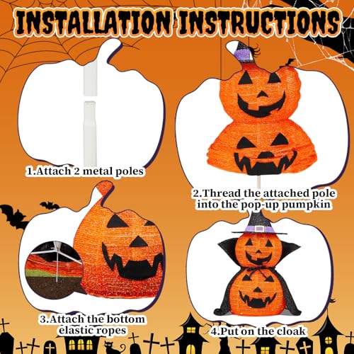 Halloween Collapsible Pumpkin Decoration Set - 2PC 3FT LED Lantern with Star Cap & Black Cloak