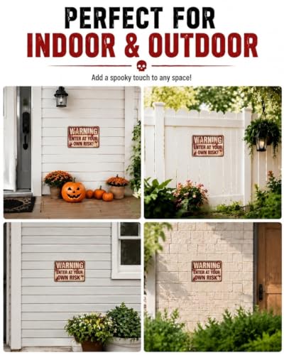 Halloween Outdoor Metal Yard Sign - Spooky Warning & Haunted Decor