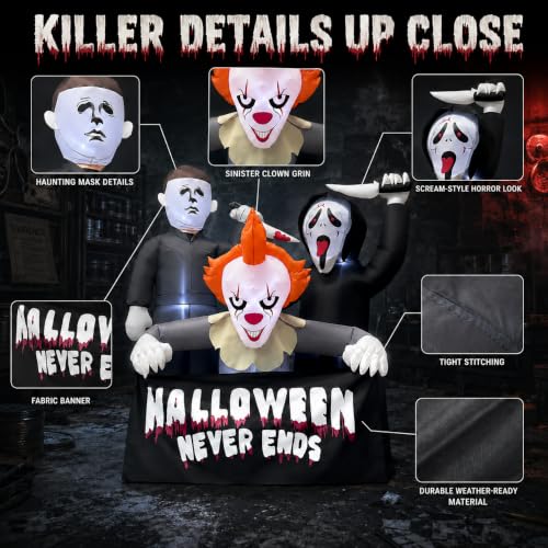 Halloween Inflatable Killer Trio - 6FT Outdoor Decorations with LED Lights - Variation of Killers
