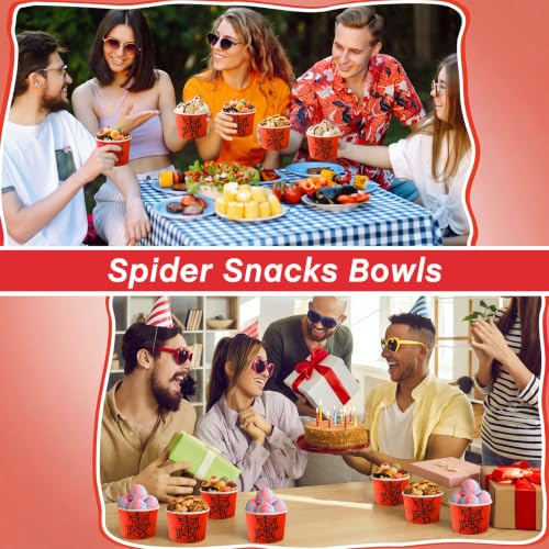 Disposable Ice Cream Cups 8 Oz - Red Spider Design, 100 Pack