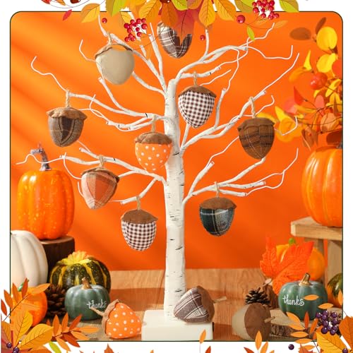 Fall Felt Acorn Ornaments Set - Thanksgiving Hanging Decor, Brown, 12 Pieces