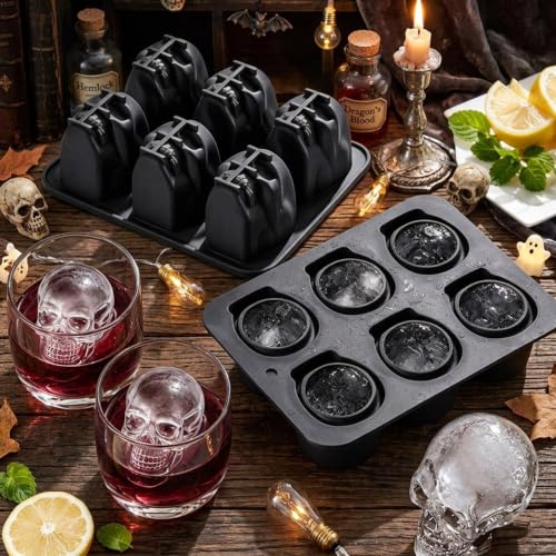 Skull Silicone Mold 2-Pack - 6-Cavity 3D Halloween Cake & Candy Molds