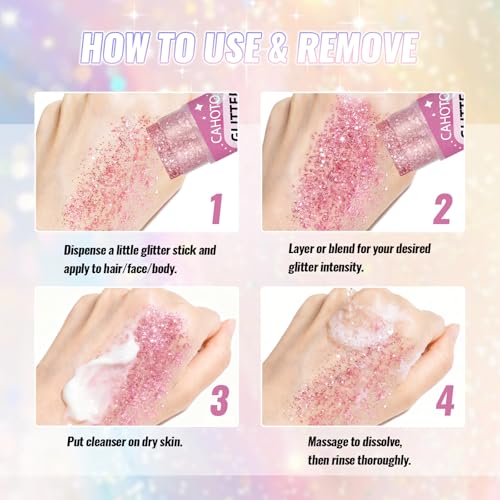 Pink Glitter Stick for Face, Body & Hair - Concert & Performance Makeup - Pink
