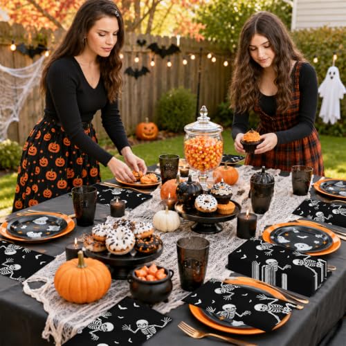 Halloween Skeleton & Skull Paper Napkins - 100 Pack for Parties