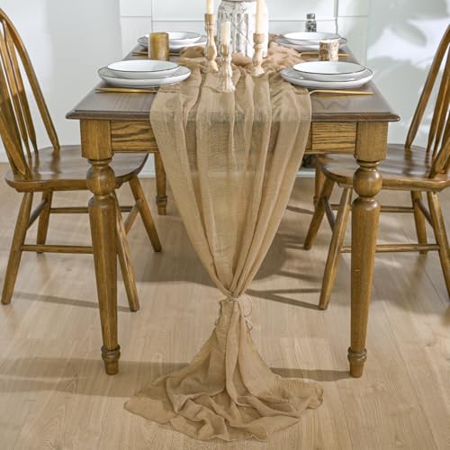 120 Inch Sand Boho Cheesecloth Gauze Wedding Table Runner - Seasonal Decor