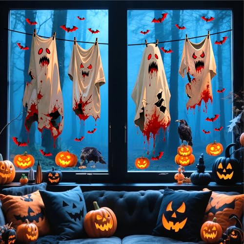 Halloween Ghost Wall Stickers Decals - Funny Spooky Bat Scene, Variation: Halloween Ghosts