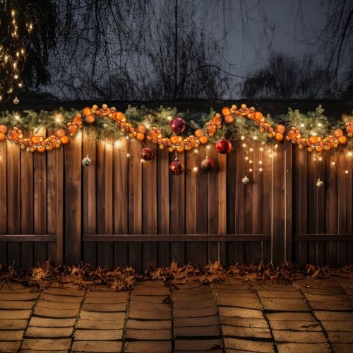 Christmas Ornament Garland - 6 Ft Orange Decorative String of Bulbs - 2 Pack