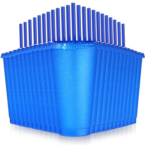 Dark Blue Reusable Plastic Halloween Cups with Lids & Straws - 24 oz Bulk Party Drinkware