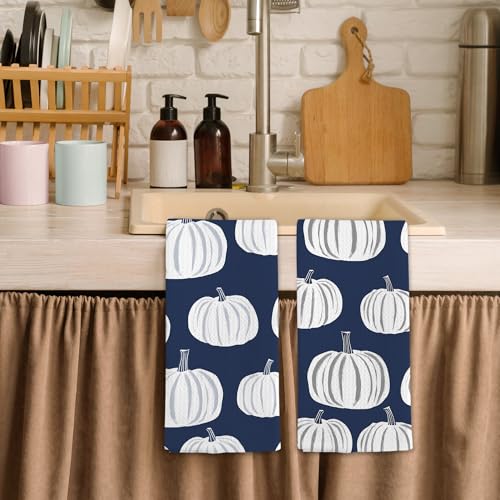 Blue Fall Pumpkin Hand Towels for Kitchen & Bathroom - 16x24 in - Autumn Decor