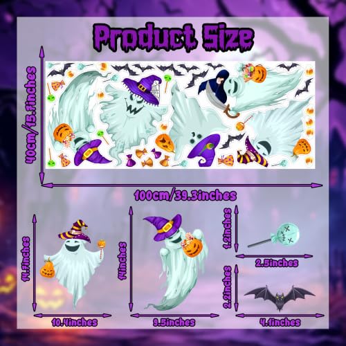 Halloween Window Clings Spooky Ghosts Bats Witches Decals for Glass - Variation: Ghosts